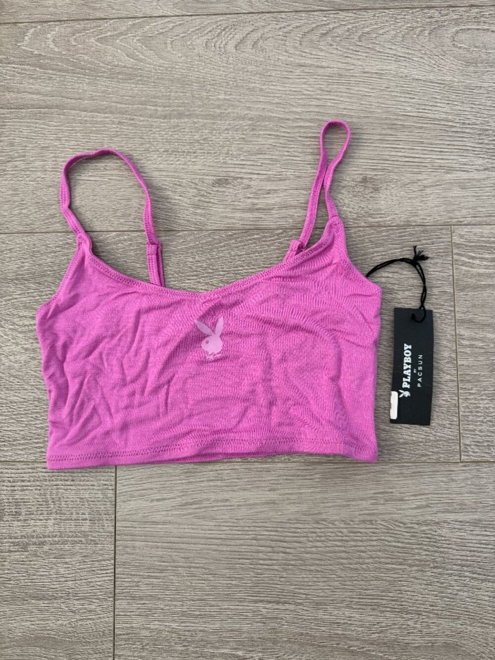 Playboy PacSun Pink Bunny Logo Crop Cami Tank Top Womens XS NWT